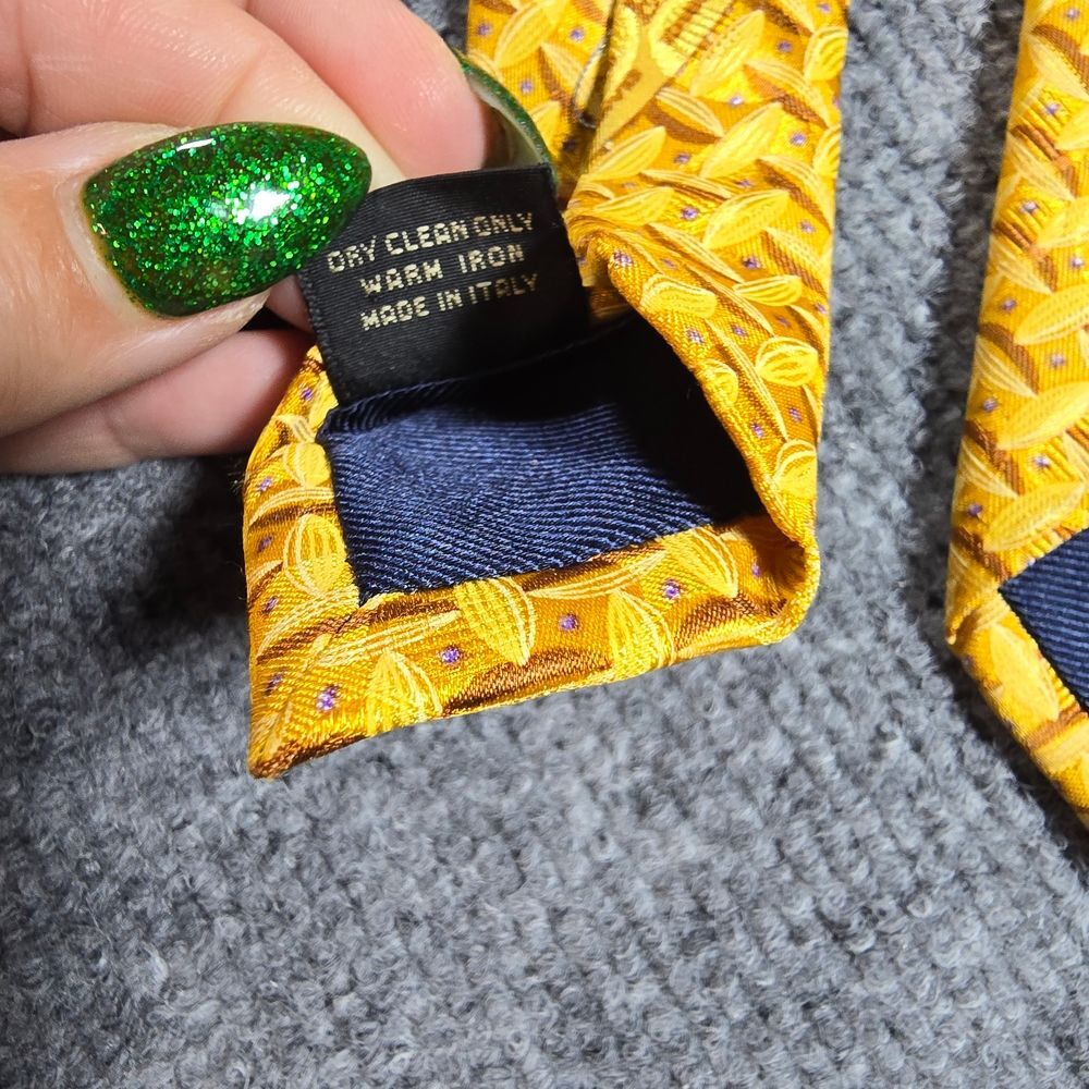 Ermenegildo Zegna Silk Tie Yellow Geometric Designer Necktie Italy - Picture 6 of 7